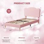Testiera a conchiglia beige/rosa per letto singolo, rivestimento in velluto, 1 persona, nessun bisogno di rete a doghe