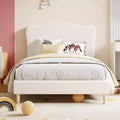 Upholstered Twin Size Bed Frame for Kids with Scallop Headboard, Cute Velvet Twin Bed for Girls, Boys, No Box Spring Needed, Wooden Slats, Noise Free