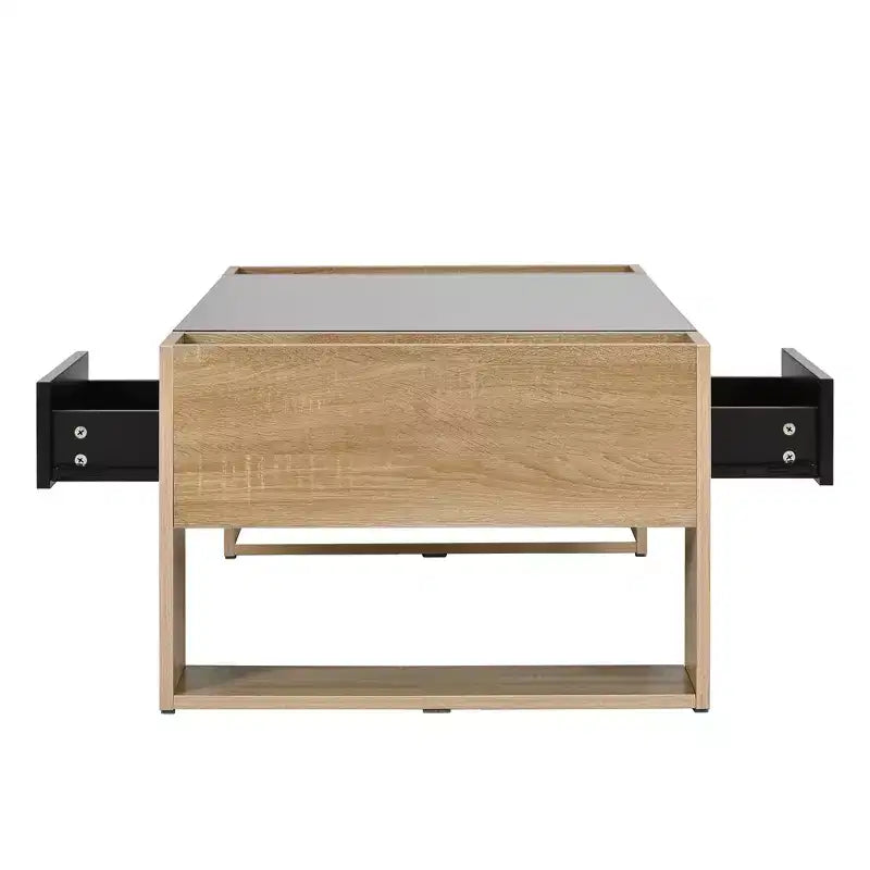 Tavolino rettangolare nero e naturale / bianco e naturale con 2 cassetti e ripiano portaoggetti, finitura lucida, per 1