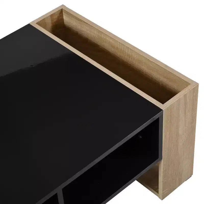 Tavolino rettangolare nero e naturale / bianco e naturale con 2 cassetti e ripiano portaoggetti, finitura lucida, per 1