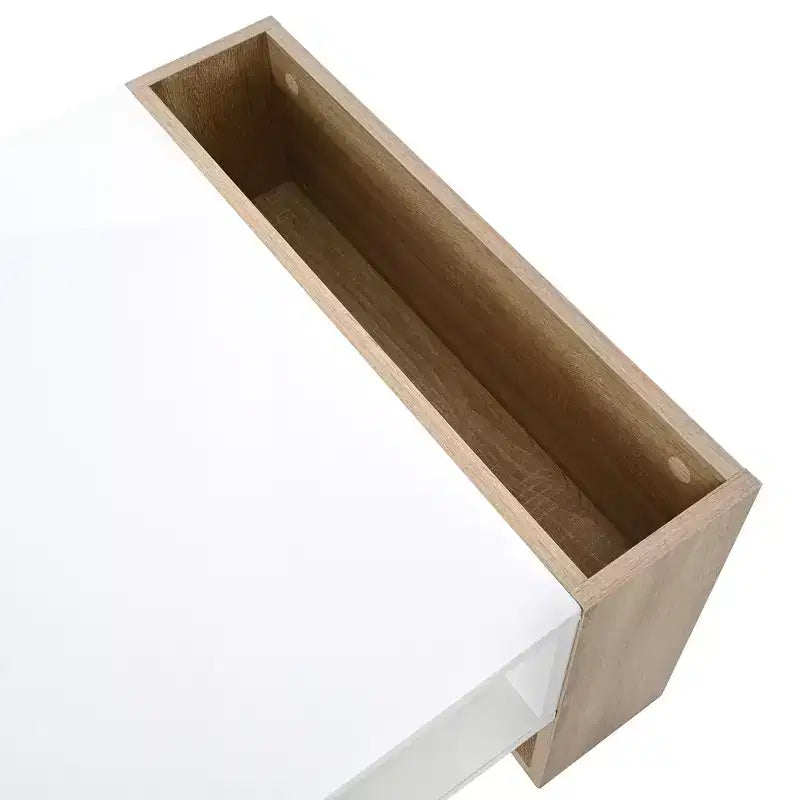 Tavolino rettangolare nero e naturale / bianco e naturale con 2 cassetti e ripiano portaoggetti, finitura lucida, per 1