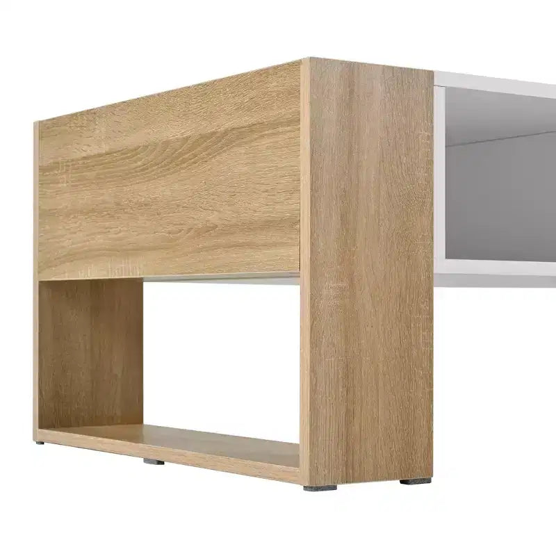 Tavolino rettangolare nero e naturale / bianco e naturale con 2 cassetti e ripiano portaoggetti, finitura lucida, per 1