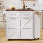 PexFix 47.2 Farmhouse Kitchen Island with Drop Leaf Kitchen Storage Island with Removable Side Racks Two Drawers for Home Kitchen Dining Room White