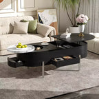 Lift Top Coffee Table with Tray, Oval Center Table with Storage, Modern Wood Sofa Table with Drawers for Living Room, 47.2''