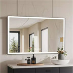 48 x 32 inch 3 Colors LED Aluminum Framed Bathroom Vanity Mirror with 45Beveled Angle Beveled Lights Anti-fog