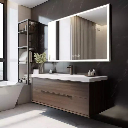 Specchio da bagno a LED argento 48"x32", 3 temperature di colore, antiappannamento, 1 persona
