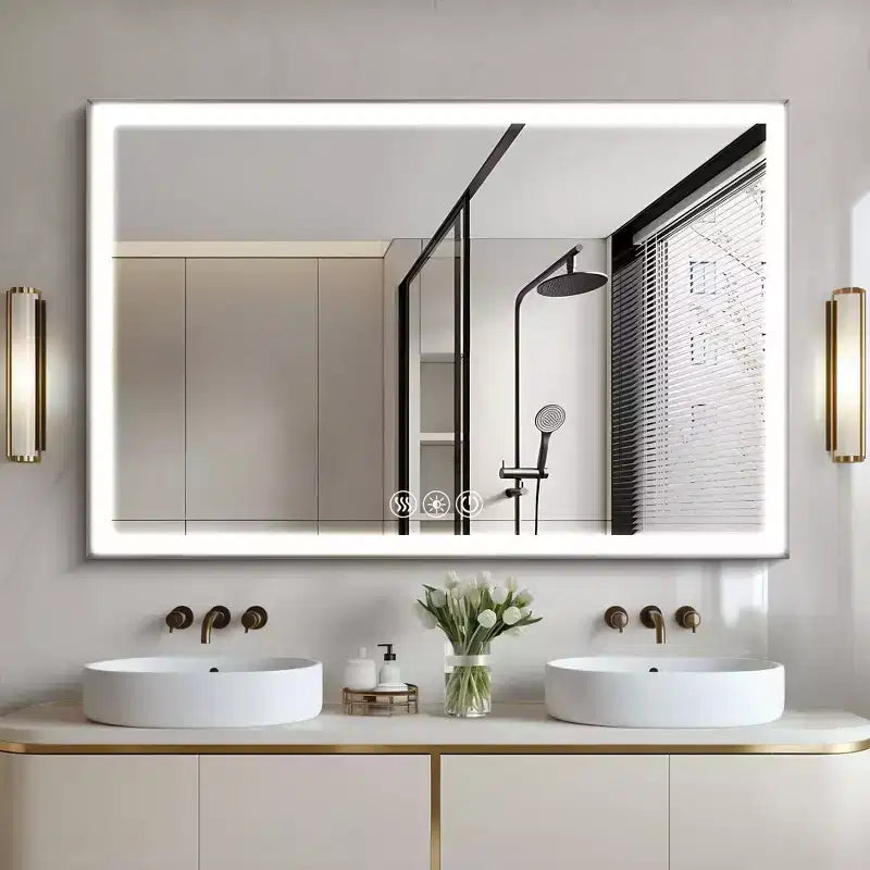 Specchio da bagno a LED argento 48"x32", 3 temperature di colore, antiappannamento, 1 persona