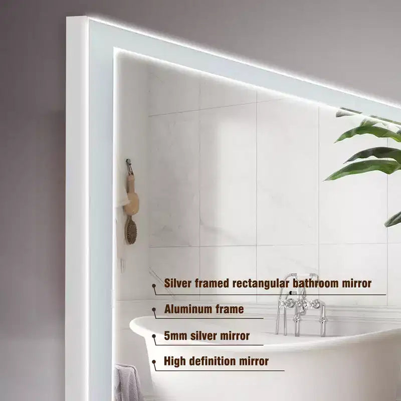 Specchio da bagno a LED argento 48"x32", 3 temperature di colore, antiappannamento, 1 persona