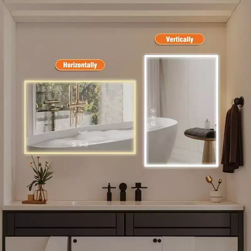 Specchio da bagno a LED argento 48"x32", 3 temperature di colore, antiappannamento, 1 persona