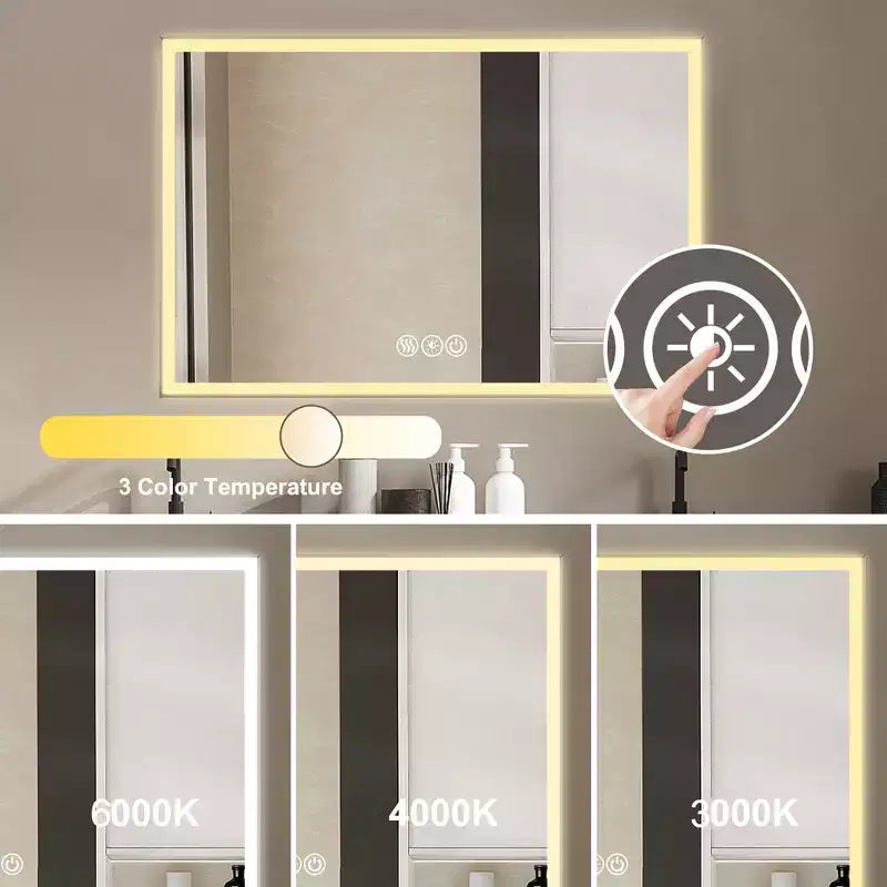 Specchio da bagno a LED argento 48"x32", 3 temperature di colore, antiappannamento, 1 persona