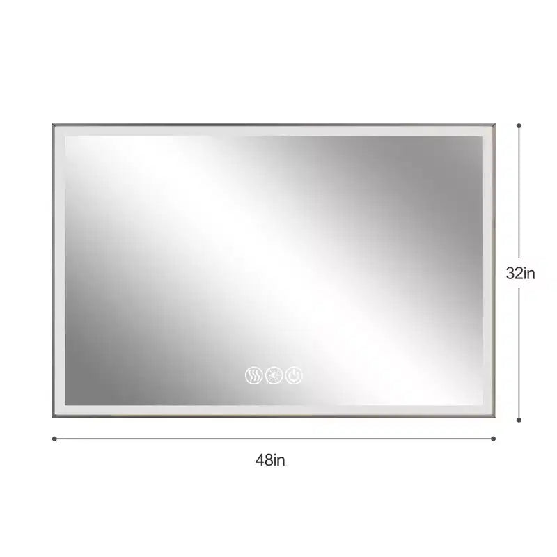 Specchio da bagno a LED argento 48"x32", 3 temperature di colore, antiappannamento, 1 persona