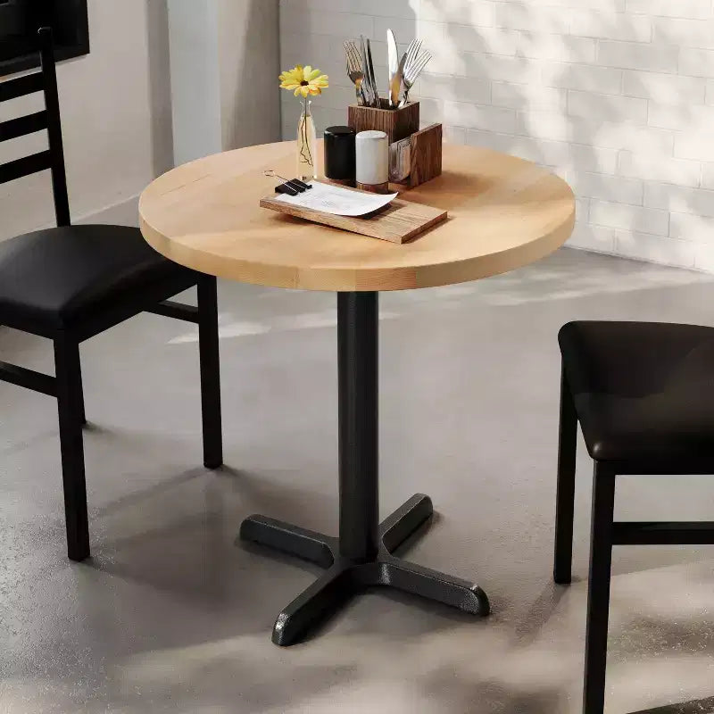 Tavolo da pranzo rotondo in legno massello con base a X in ghisa, multicolore, 3 posti