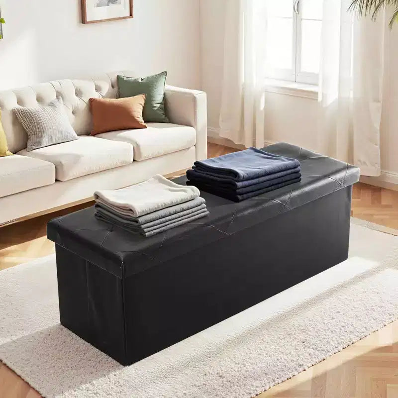 Panca Contenitore Pieghevole Marrone/Nero, 1 Posto, 76 cm e 109 cm