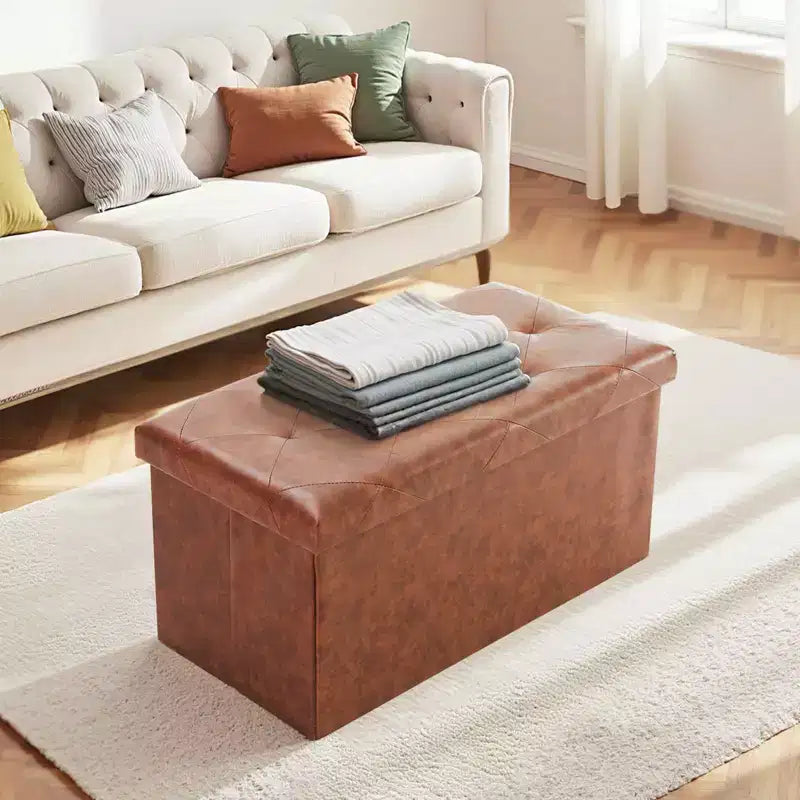 MAYEERTY 43in Foldable Storage Ottoman Foot Rest Stool Synthetic Leather Thicker Foam Seat