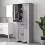 Mobile Contenitore Alto a Colonna Indipendente con 4 Ante e Cassetto, Nero/Grigio/Bianco, Singolo