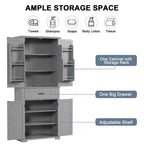 Mobile Contenitore Alto a Colonna Indipendente con 4 Ante e Cassetto, Nero/Grigio/Bianco, Singolo