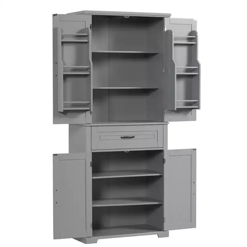 Mobile Contenitore Alto a Colonna Indipendente con 4 Ante e Cassetto, Nero/Grigio/Bianco, Singolo
