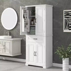 Mobile Contenitore Alto a Colonna Indipendente con 4 Ante e Cassetto, Nero/Grigio/Bianco, Singolo