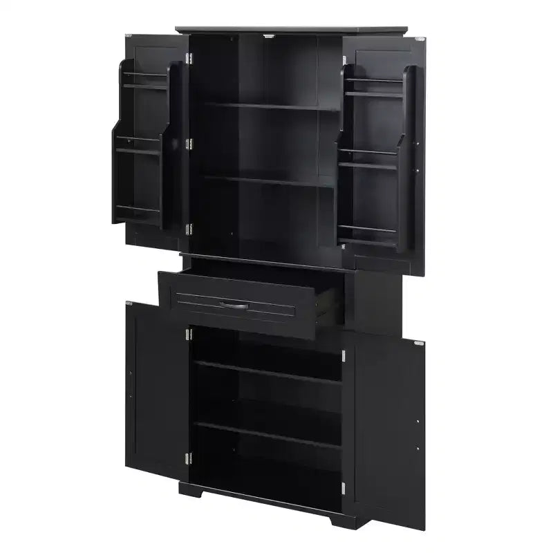 Mobile Contenitore Alto a Colonna Indipendente con 4 Ante e Cassetto, Nero/Grigio/Bianco, Singolo
