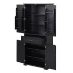 Mobile Contenitore Alto a Colonna Indipendente con 4 Ante e Cassetto, Nero/Grigio/Bianco, Singolo