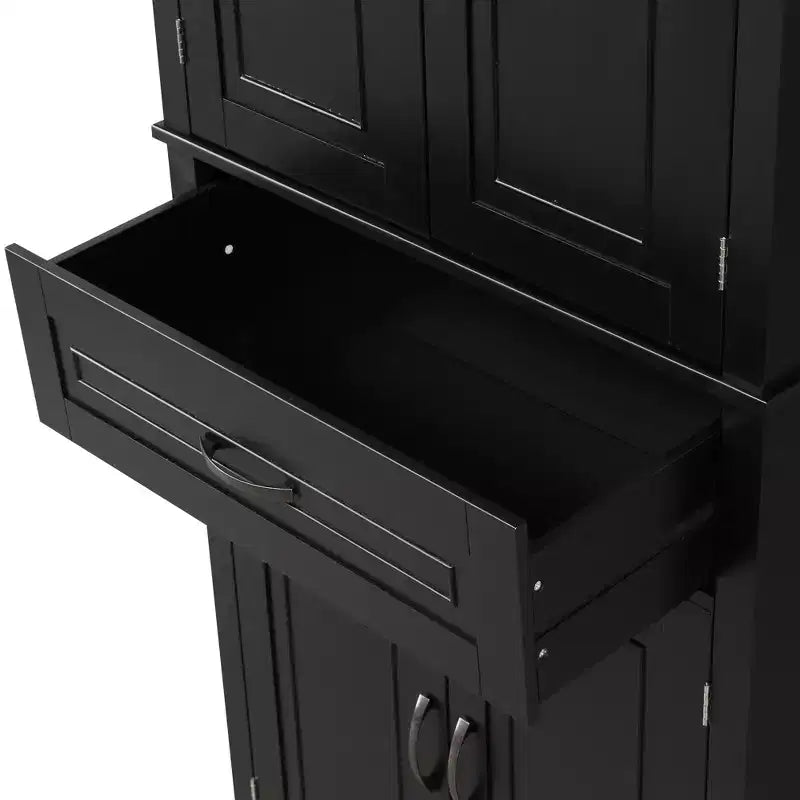 Mobile Contenitore Alto a Colonna Indipendente con 4 Ante e Cassetto, Nero/Grigio/Bianco, Singolo