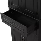 Mobile Contenitore Alto a Colonna Indipendente con 4 Ante e Cassetto, Nero/Grigio/Bianco, Singolo