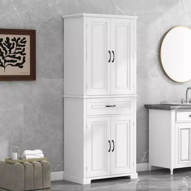 Mobile Contenitore Alto a Colonna Indipendente con 4 Ante e Cassetto, Nero/Grigio/Bianco, Singolo
