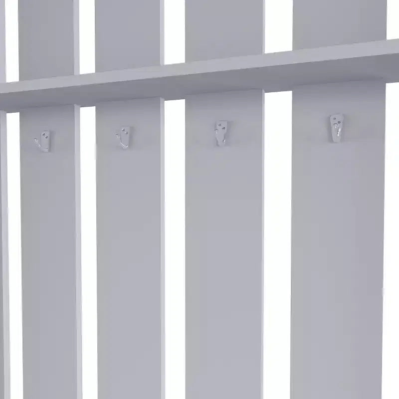Attaccapanni a muro Smoke con 4 ganci, panca portascarpe e ripiani superiori – Scarpiera da ingresso per una persona