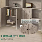 Libreria industriale a 6 ripiani con ante, nero/grigio/bianco, alta 180 cm, da terra, singola