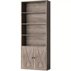 Libreria industriale a 6 ripiani con ante, nero/grigio/bianco, alta 180 cm, da terra, singola