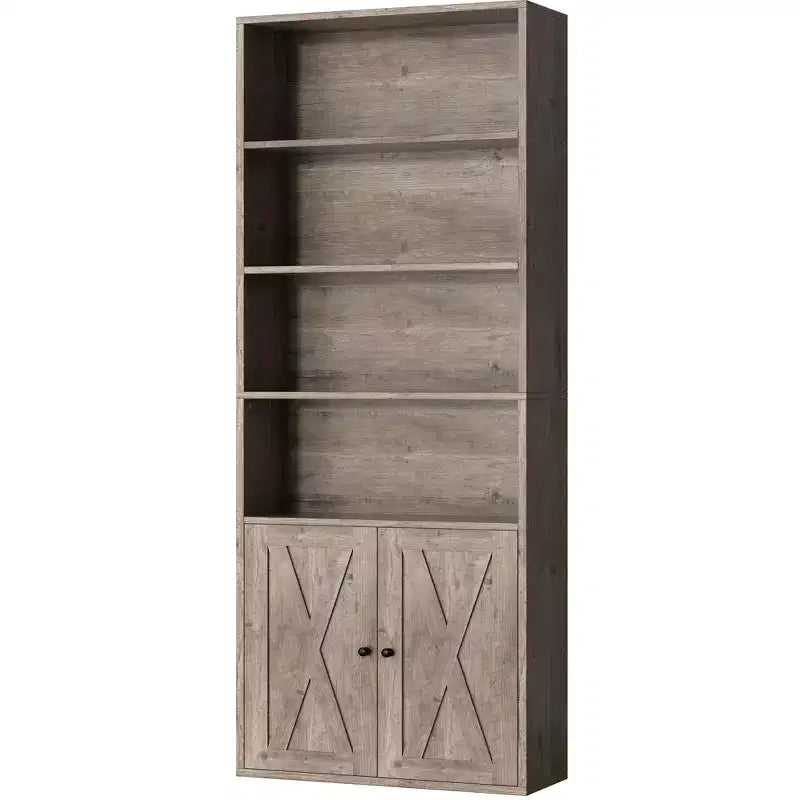 Libreria industriale a 6 ripiani con ante, nero/grigio/bianco, alta 180 cm, da terra, singola