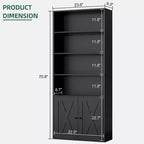 Libreria industriale a 6 ripiani con ante, nero/grigio/bianco, alta 180 cm, da terra, singola