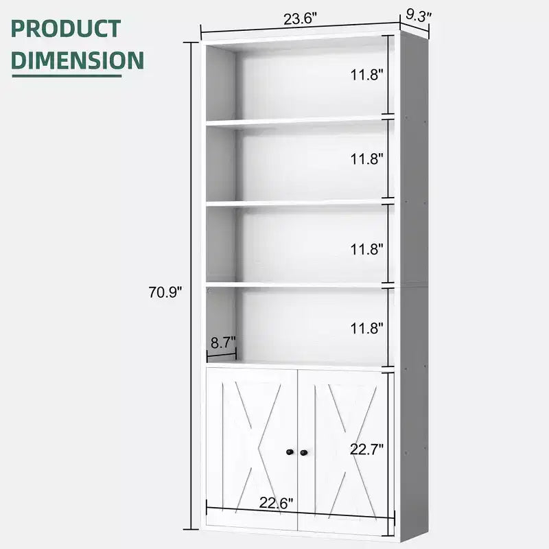 Libreria industriale a 6 ripiani con ante, nero/grigio/bianco, alta 180 cm, da terra, singola