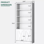 Libreria industriale a 6 ripiani con ante, nero/grigio/bianco, alta 180 cm, da terra, singola