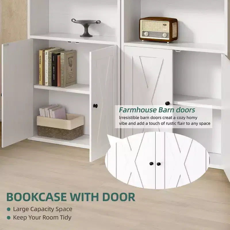 Libreria industriale a 6 ripiani con ante, nero/grigio/bianco, alta 180 cm, da terra, singola