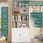 Libreria industriale a 6 ripiani con ante, nero/grigio/bianco, alta 180 cm, da terra, singola