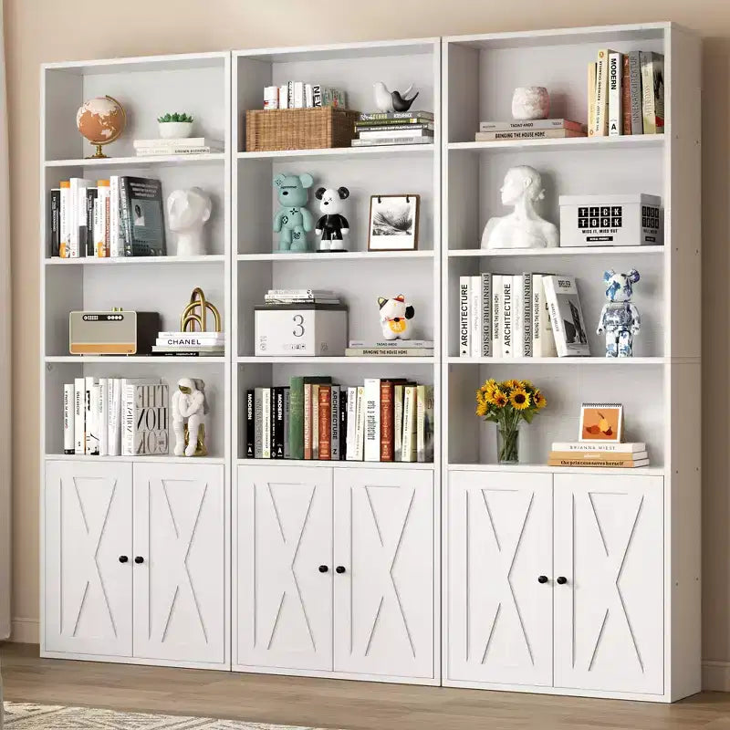Libreria industriale a 6 ripiani con ante, nero/grigio/bianco, alta 180 cm, da terra, singola