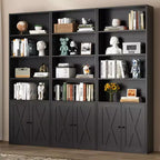 Libreria industriale a 6 ripiani con ante, nero/grigio/bianco, alta 180 cm, da terra, singola