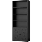 Libreria industriale a 6 ripiani con ante, nero/grigio/bianco, alta 180 cm, da terra, singola