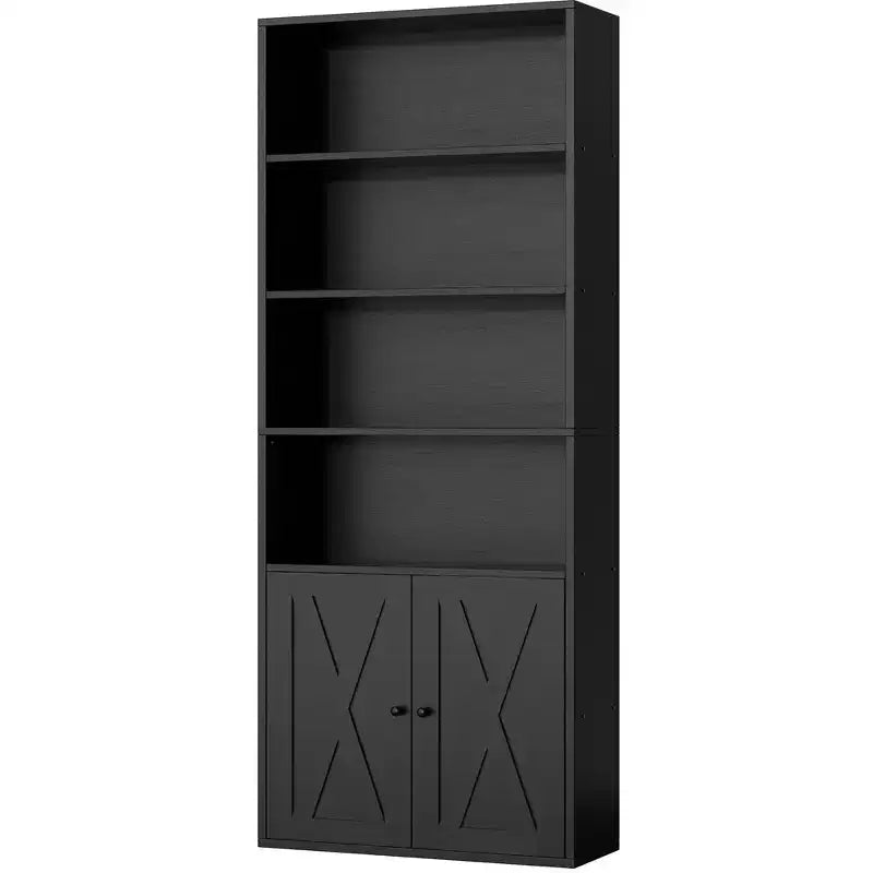 Libreria industriale a 6 ripiani con ante, nero/grigio/bianco, alta 180 cm, da terra, singola