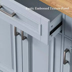 Carrello da cucina con isola pieghevole grigio+blu/bianco con 4 ruote, 3 cassetti e 2 ante