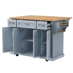 Carrello da cucina con isola pieghevole grigio+blu/bianco con 4 ruote, 3 cassetti e 2 ante