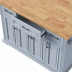 Carrello da cucina con isola pieghevole grigio+blu/bianco con 4 ruote, 3 cassetti e 2 ante