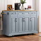 Carrello da cucina con isola pieghevole grigio+blu/bianco con 4 ruote, 3 cassetti e 2 ante