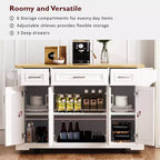 Carrello da cucina con isola pieghevole grigio+blu/bianco con 4 ruote, 3 cassetti e 2 ante