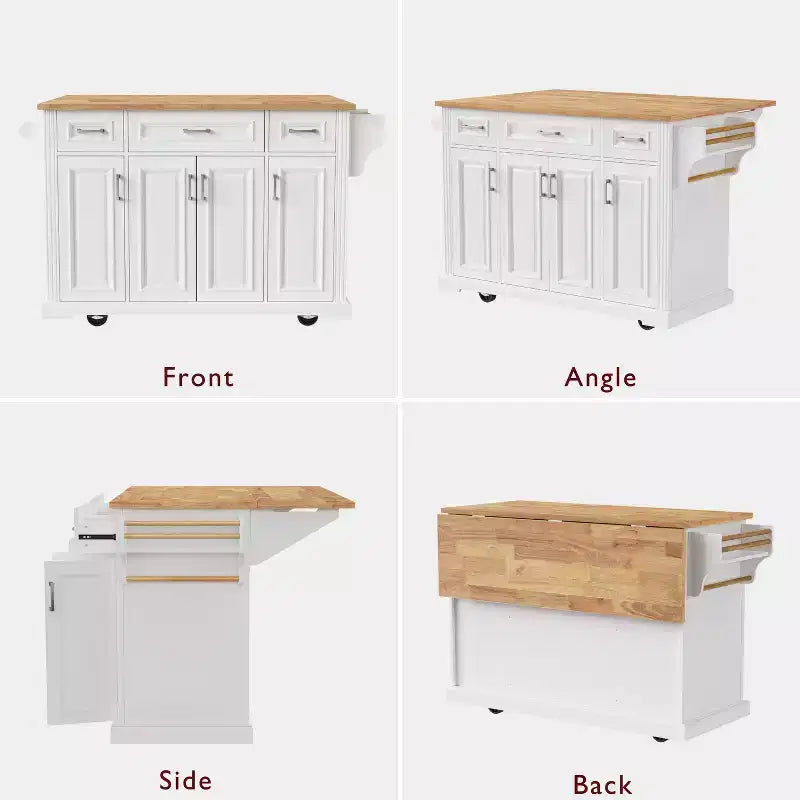 Carrello da cucina con isola pieghevole grigio+blu/bianco con 4 ruote, 3 cassetti e 2 ante