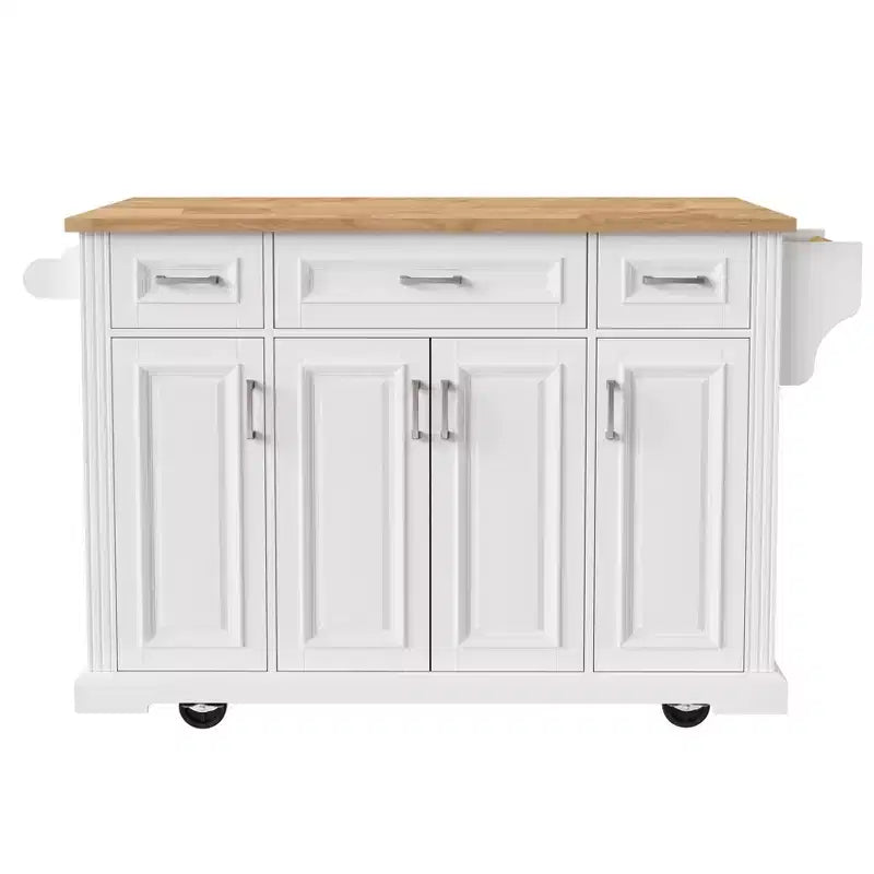 Carrello da cucina con isola pieghevole grigio+blu/bianco con 4 ruote, 3 cassetti e 2 ante