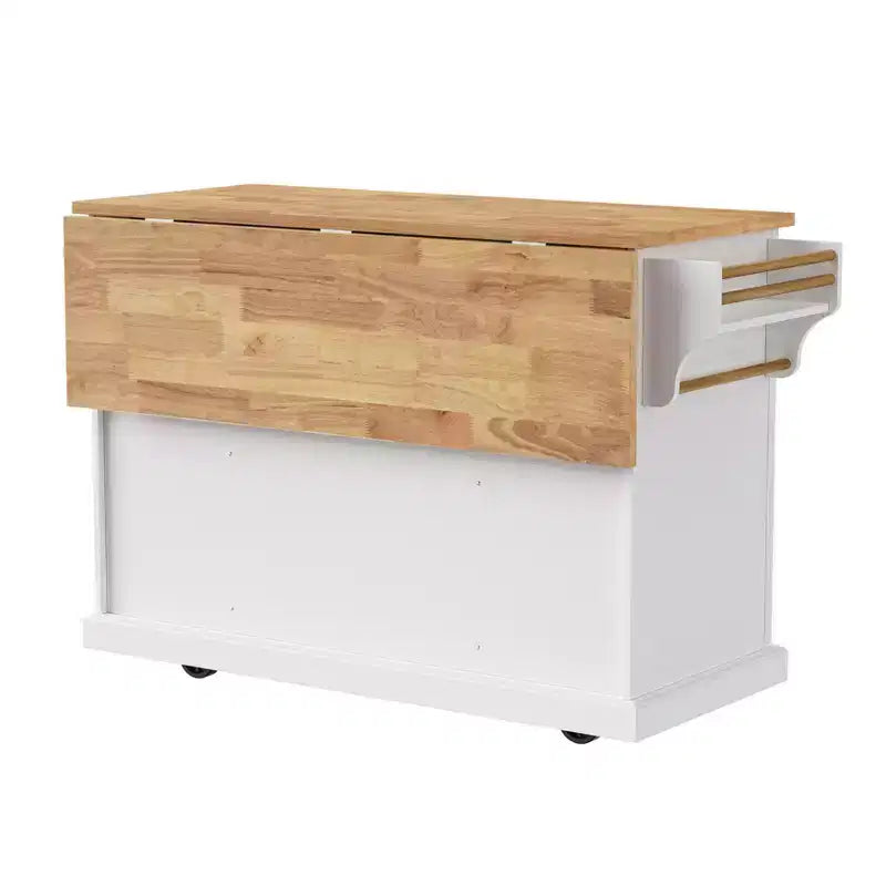 Carrello da cucina con isola pieghevole grigio+blu/bianco con 4 ruote, 3 cassetti e 2 ante