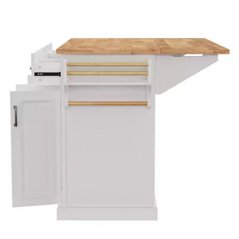 Carrello da cucina con isola pieghevole grigio+blu/bianco con 4 ruote, 3 cassetti e 2 ante