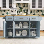 Carrello da cucina con isola pieghevole grigio+blu/bianco con 4 ruote, 3 cassetti e 2 ante